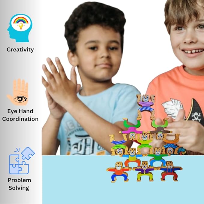 Kiddyraft Wooden Double-Sided Cartoon Tiger Jenga - Image 2