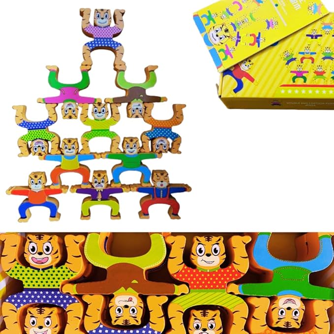 Kiddyraft Wooden Double-Sided Cartoon Tiger Jenga - Image 3