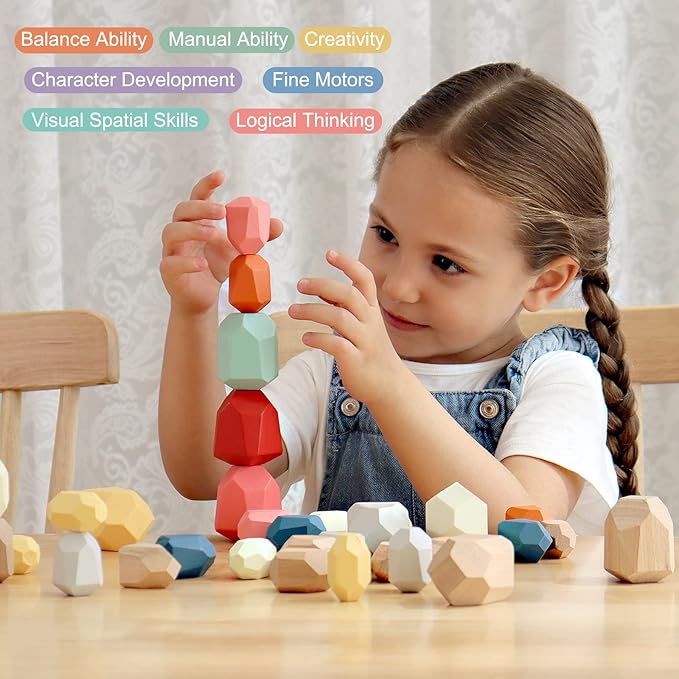 Kiddyraft Montessori Wooden Stacking Stones - Image 4