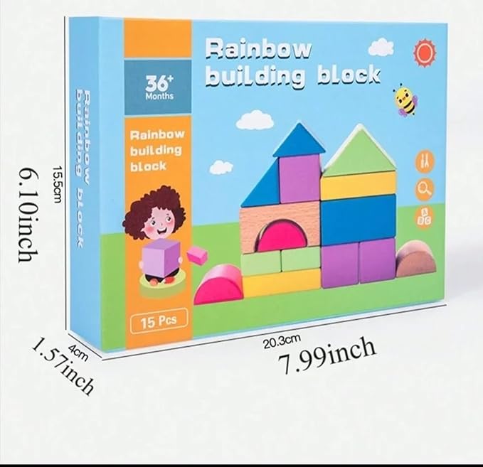 Kiddyraft Montessori Wooden Rainbow Building Blocks - Image 3