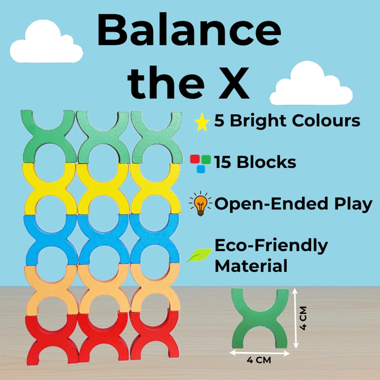 Kiddyraft Montessori Wooden Balancing Block Game – The Letter “X” - Image 3