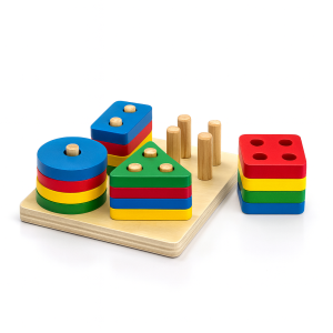 Kiddyraft Montessori Wooden Stacking Toy & Shape Sorting Board