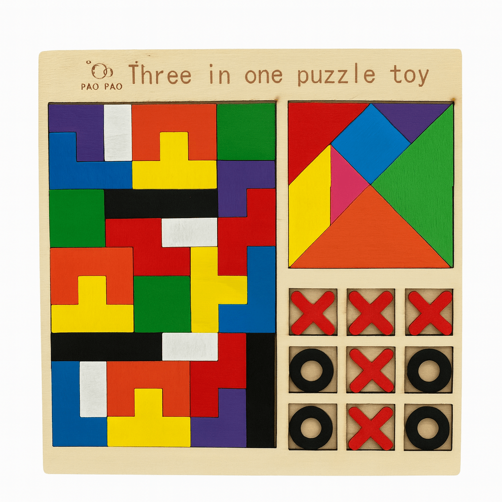 Kiddyraft Wooden 3-in-1 Learning & Educational Magnetic Tangram, Tetris& Rainbow Bridge Pattern Blocks Puzzle Sorter Toy