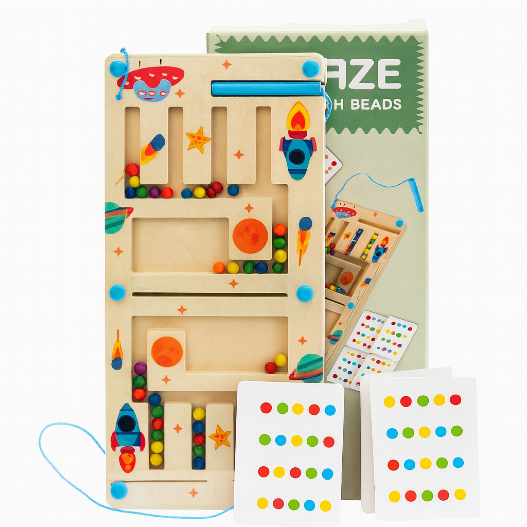 Kiddyraft Montessori Wooden Battle Four Colour Beads Game