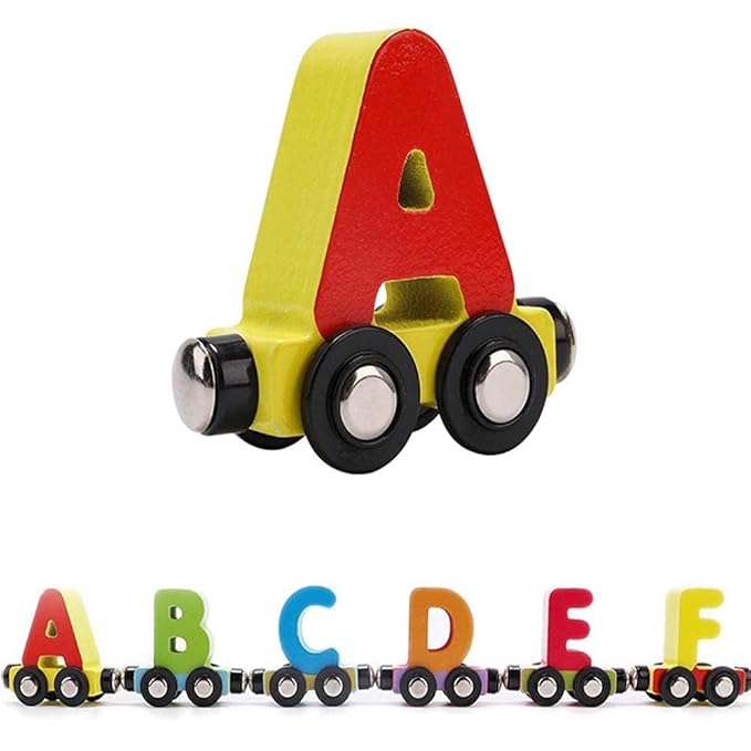 Kiddyraft Wooden Magnetic Tow Letter Car & Magnetic Drag Letter Cart - Image 2