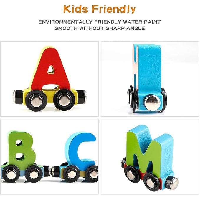 Kiddyraft Wooden Magnetic Tow Letter Car & Magnetic Drag Letter Cart - Image 3
