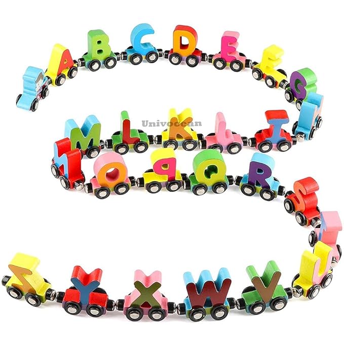 Kiddyraft Wooden Magnetic Tow Letter Car & Magnetic Drag Letter Cart - Image 4