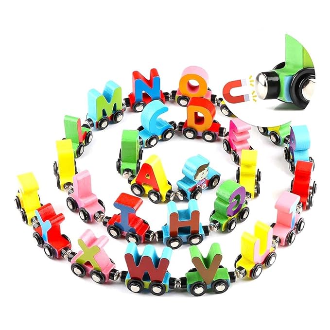 Kiddyraft Wooden Magnetic Tow Letter Car & Magnetic Drag Letter Cart - Image 6