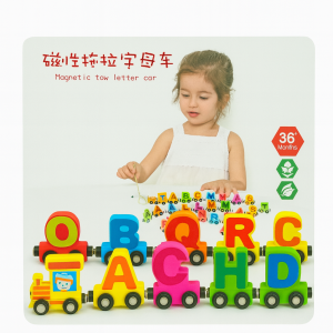 Kiddyraft Wooden Magnetic Tow Letter Car & Magnetic Drag Letter Cart